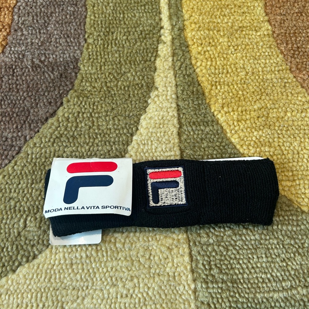 NWT FILA Black Athletic Terrycloth Sweatband Headband One Size Unisex